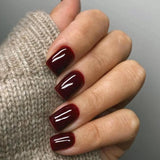 Qfdian 24Pcs Solid Color Wine Red Design Fake Nail Short Square Press on False Nails Simple Detachable Finished Full Cover Nail Tips