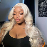 Qfdian White Platinum Blonde Wig Body Wave Synthetic Lace Front Wig Glueless Long Natural Wavy Hair Frontal Lace Wigs for Women Fashion