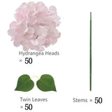Qfdian 50 PCS Artificial Hydrangea Flowers Silk Hydrangea Heads for Wedding