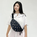 Qfdian  Japanese Ins Sweet Flower Print Women's Handbags All Match Kawaii Fashion Chest Bag Y2k Aesthetic Casual Shoulder Crossbody Bags