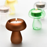 Qfdian  Creativity Mushroom-Shaped Candle Holder Glass Candlesticks Cute Room Decoration Desktop Ornament Home Decoration Ambiance Gifts