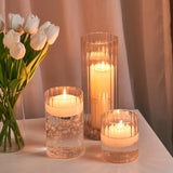 Qfdian Ribbed Glass Hurricane Candle Holders Home Decor Pillar Candles Glass Vase Floating Candle Wedding Ornaments