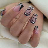Qfdian  24Pcs Simple Pink Square Head False Nails Mid-length Ballet Fake Nails Artificial French Press on Nails Finished Fake Nail Tips