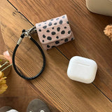 Qfdian Luxury leather leopard print earphone bag case for airpods 1 2 3 4 pro 2 protection cover with bracelet fall prevention couple