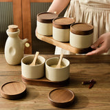 Qfdian Modern Ceramic Seasoning Jar Set Home Sugar Salt Chili Jar with Lid Food Storage Box Kitchen Seasoning Box Kitchen Container New
