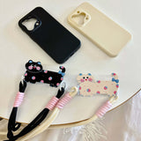Qfdian Cute 3d colorful cat anti-fall rope fundas for iphone 12pro 15 pro max 13pro 14promax 15pro 12 14 13 black white phone case