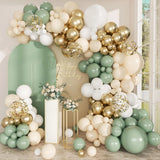 Qfdian  Sage Green Balloon Garland Arch Kit Olive Green White Sand Gold Confetti Balloon Wedding Bridal Shower Birthday Party Decoration