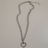 Qfdian  Kpop Vintage Goth Punk Heart Pendant Chain Pearl Metal Necklace For Women Collares Aesthetic Grunge EMO Jewelry Y2K Accessories