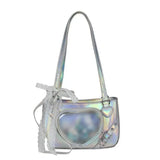 Qfdian Y2K Transparent Love Itabag Zipper Bag Jk Kawaii Shoulder Bag Underarm Commuting Bag Messenger Bag Lace Crossbody Bag Women