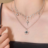 Qfdian Trendy Vintage Black Star Cross Pendant Multi Layer Chain Necklace For Women Girl Gothic Y2K Charm Jewelry Accessories Wholesale