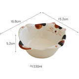 Qfdian  Ceramic salad bowl, creative hand drawn kitten bowl, 330ml/11oz cute fruit salad bowl