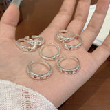 Qfdian Kpop Gothic Y2K Pink Crystal Heart Star Cute Cartoon Cat Metal Open Rings For Women 2025 Trendy Aesthetic Jewelry Accessories