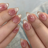 Qfdian  24Pcs Mid-length Almond Ballet False Nails Simple Cat Eye Design Press on Fake Nail Wearable Full Cover Nail Tips Manicure Tools