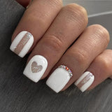 Qfdian 24Pcs Gradient White Fake Nail Short Square Ballet Simple False Nails Press on Wearable Nude Nails Art Full Cover Manicure Tips