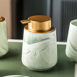 Qfdian Creative Gradient Green Marbled Ceramic Lotion Bottle Toothbrush Holder Soap Dish Set Bathroom Accessories Soap Dispenser Bottle