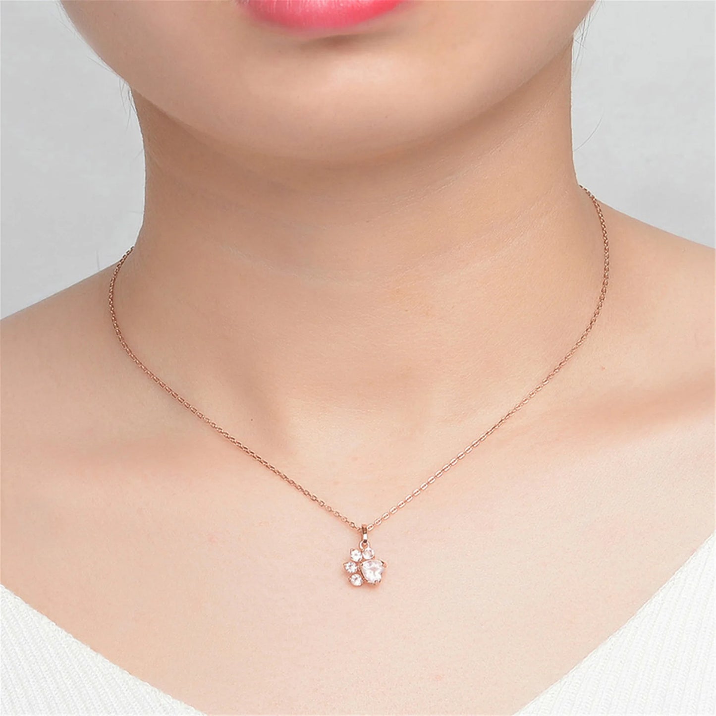 Rose Gold Color Bear Paw Dog Cat Claw Necklace for Women Pink Zircon Cute Footprint Women Choker Necklaces Cat Jewelry Sets