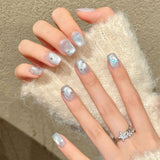 Qfdian  10pcs Handmade Kawaii Cute Gradient Press On Nails 3D Bows Decor Wearable Yellow French Crystal Cat's Eye False Nails For Women
