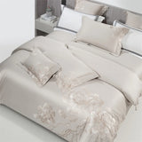 Qfdian 4Pcs Luxury Flowers Embroidery 1400TC Egyptian Cotton Red Wedding Bedding Set Duvet Cover Set Flat/Fitted Bed Sheet Pillowcases
