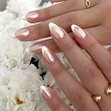 Qfdian 24Pcs Golden French Fake Nail with Almond Head Design Simple Oval False Nails Wearable Press on Nails Full Cover Nail Tips
