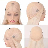 Qfdian Light Pastel Pink Lace Front Synthetic Frontal Wigs for Women Long Wavy Loose Wave Curly Hair Wig Daily Party Cosplay