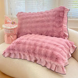 Qfdian  Cute Fluffy Ruffled Home Pillow Cover Pink Plush Pillow Cover Girly Bedroom Decor for Bed Cushion & Home Decoration Bedding Gift