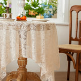 Qfdian  French Style Beige Countryside Lace Tablecloth for Living Room Bedroom Outdoor Dining Table Decorative Cover