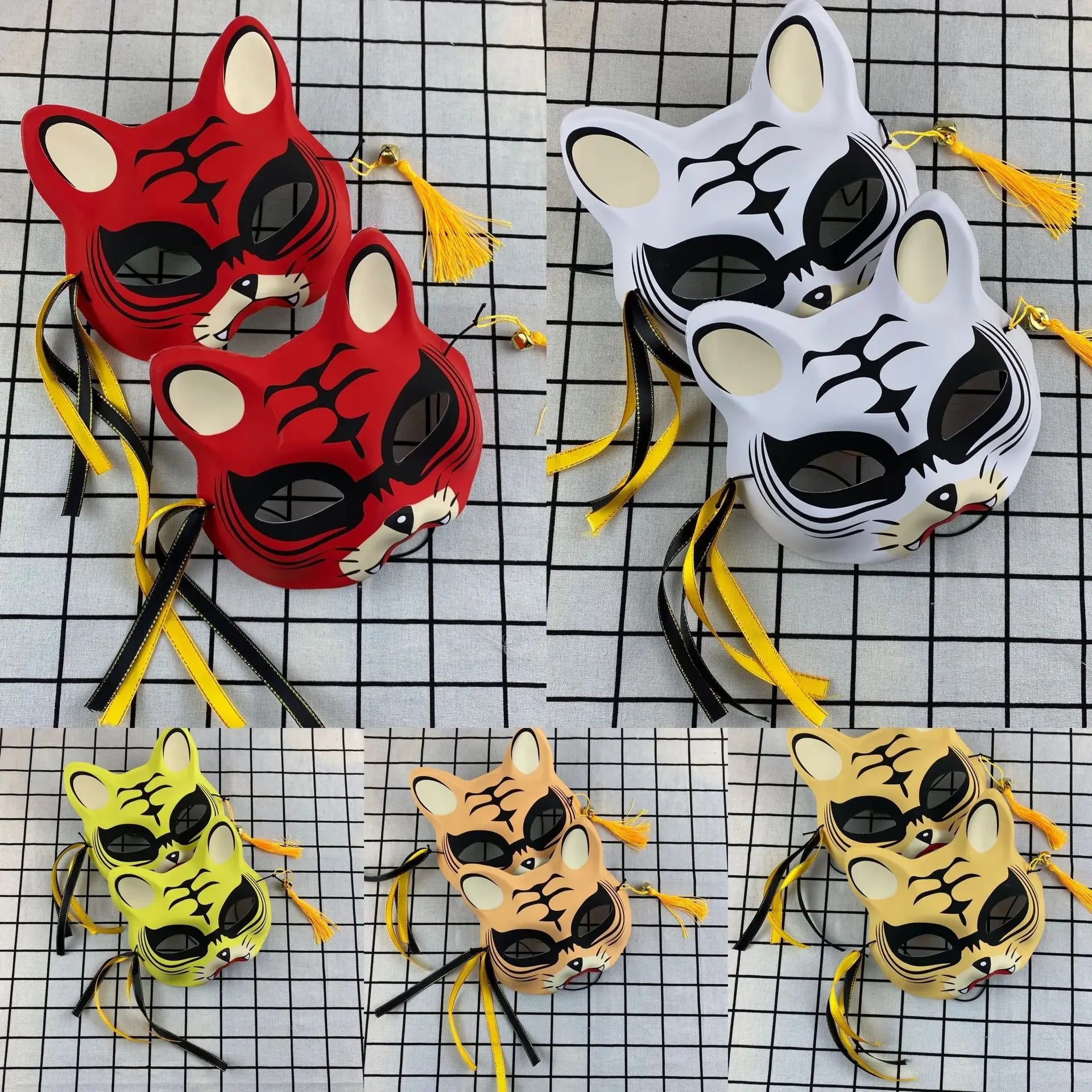 Hand-painted Cat Fox Mask Masquerade Halloween Festival Cosplay Prop Japanese Mask Half Face Anime Demon Slayer