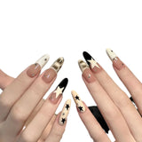 Qfdian 10pcs Handmade Star Long French False Nails Press on Nails Fake Nials Reusable Wearable Nail Tips Artificial False Nails