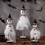 Qfdian  3 Pcs Halloween Witch Ghost Indoor Decorations Halloween Ghost on Wooden Stand Table Centerpieces with Witch Hat Spider for Des