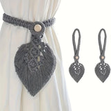 Qfdian  2pcs Bohemian Style Handmade Braided Leaf Cotton Rope Curtain Fasteners Curtain Ties Tassel Leaf Curtain Ties Home Decoration