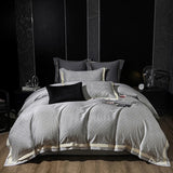 Qfdian Lyocell Cotton Jacquard Soft Silky Luxury Bedding Set Queen King Size Duvet Cover Set Bed Sheet/Fitted Sheet Pillowcases 4Pcs