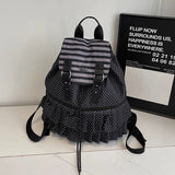 Qfdian  Women Casual Travel Backpacks Kawaii Dots Sweet Ruffled Schoolbags High-capacity Backpack for Women Students Y2k Aesthetic