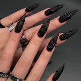 Qfdian  Y2K Star Press on Nails Gradient Black Fake Nails Medium Length Square False Nails Moon Designs for Women Girls Party Daily Use