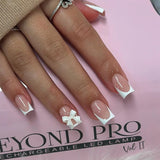 Qfdian 24Pcs Simple Fake Nail with Broken Diamond Short Square Press on False Nails Gradient White Wearable Ballet Full Cover Nail Tip