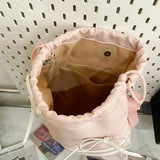 Qfdian Drawstring Bow Pleated Shoulder Crossbody Bags Transparent Casual Travel Ita Bag Fashion Ins Sweet Women Backpacks Y2k Aesthetic