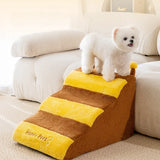 Qfdian  Cute Bee Puppy Stairs 2/3 Steps Ladder Dogs Protect Older Dog Pet Ramp Ladder Anti-slip Removable Dog Bed Stairs Pet Supplies