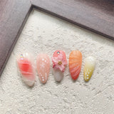 Qfdian Handmade Trendy Press On Nails, False Nails with Design, Almond Medium-Long Fake Nail Tips Cute Elegant Party Daily Wear Women