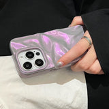 Qfdian  Fashion Purple Wrinkle Wave Pattern Glossy Phone Back Case For iPhone 16 15 14 13 12 11 Pro Max Colorful Pink Protective Cover
