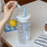 Qfdian  Cute Starry Straw Cup With Lid Transparent Plastic Tritan Water Bottle BPA Free Simple Heat-resistant Drinkware For Girl School
