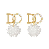 Luxury Zircon Pearl Drop Earrings For Women Girl Elegant Personality Shiny D Letter Earring Fashion Jewelry Wholesale