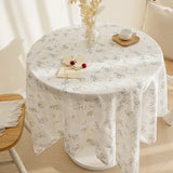 Qfdian Green Flower Table Cloths Round Printed Cotton Farmhouse Table Covers for Kitchen Living Room Dining Washable Picnic Decorations