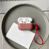 Qfdian  Simple red striped polka dots for AirPods pro2 lanyard earphone cover