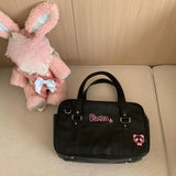 Qfdian Pu Leather Girls All Match Top-Handle Bags Preppy Sweet Y2k Women Jk Bag Japanese Kawaii Cute Embroidery Handbags Streetwear