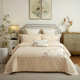 Qfdian  1000TC Egyptian Cotton Blooming Flower Embroidery Luxury Bedding Set Duvet Cover Flat Bed Sheet Pillowcases 4Pcs