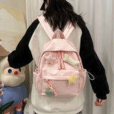 Qfdian Women Students Simple All Match Kawaii Backpack Sweet Cute Star Bone Schoolbags Casual Y2k Aesthetic Fashion Preppy Backpacks