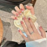 Qfdian 10Pcs Cute Dot French Handmade False Nails Press On Nails Wearable Fake Nails Short Oval With Bow Small Love Diamond Decor Nails