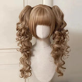 Qfdian  Synthetic Short Lolita Cosplay Christmas Halloween Bob Brown Blonde Wig With Long Curly Ponytail Natural Fake Hair for Women