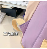 Qfdian Contrast Color Patchwork Pleated Backpacks College Casual Travel Bags for Women Y2k Aesthetic All Match Trendy Simple Schoolbags