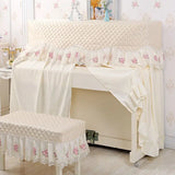 Qfdian  155x40x130 Simple Lace Piano Covers Piano Full Cover Fabric Middle Opening Piano Cover Dust Cover with Stool Cloth