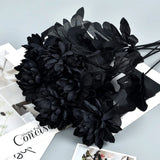 Qfdian  1/5/10/20pcs Black Silk Artificial Rose Flower Dahlia Halloween Gothic Flowers Wedding Table Home Party Fake Flower Decor
